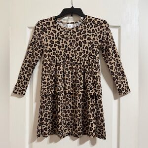 Girls Leopard Print Long Sleeve Dress